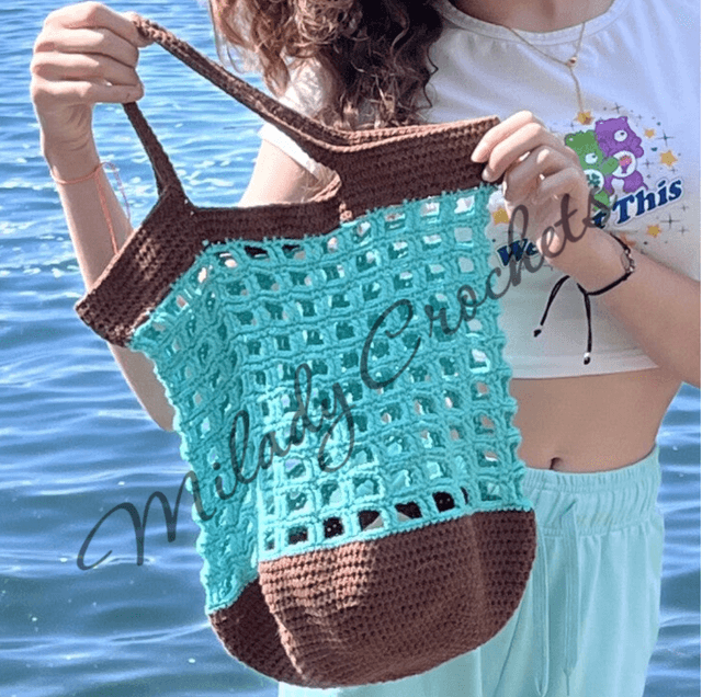 Sac “filet” turquoise et brun M